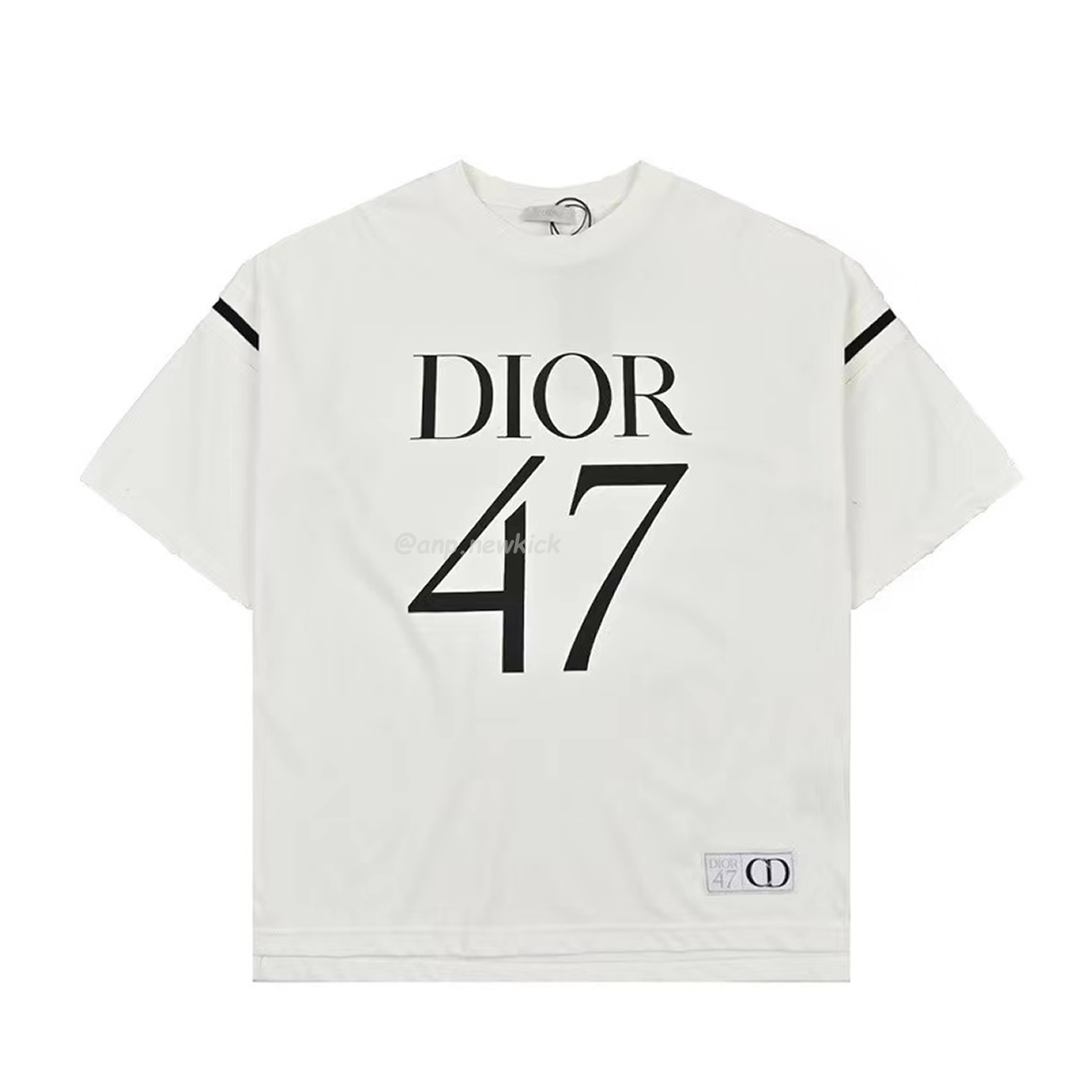 Dior Wide Body Bamboo Pure Cotton Plain Weave Fabric T Shirt White Navy (8) - www.newkick.vip